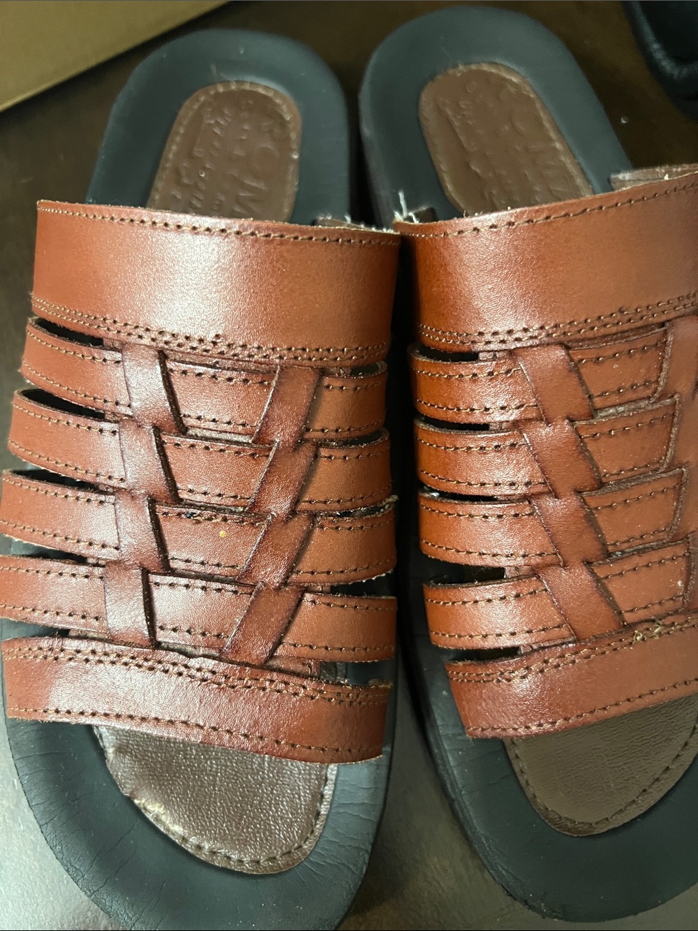 Men's Brown Leather Slide Sandals